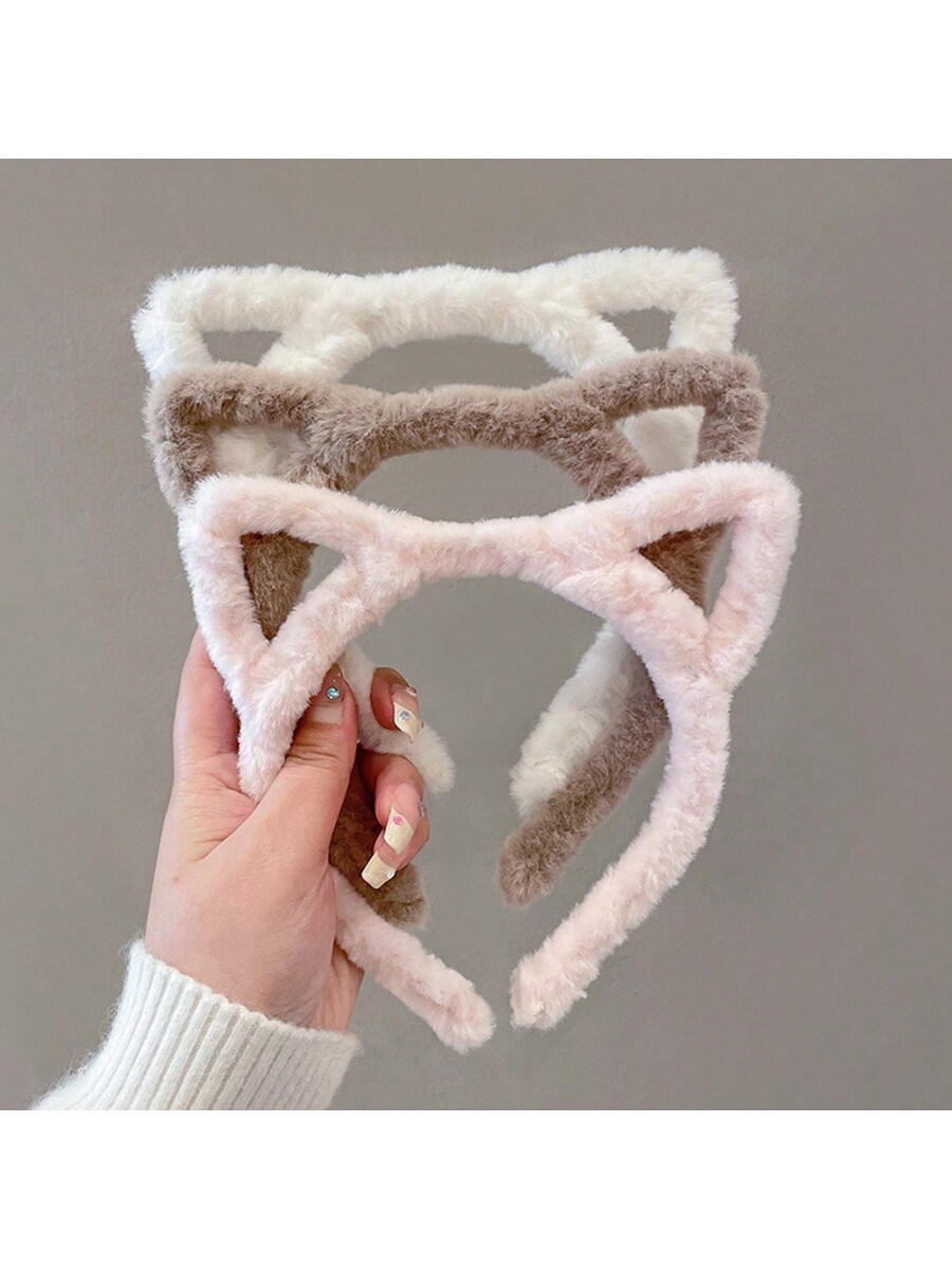 3pcs/set Women's Plush Cat Ear Headband Set | SHEIN
