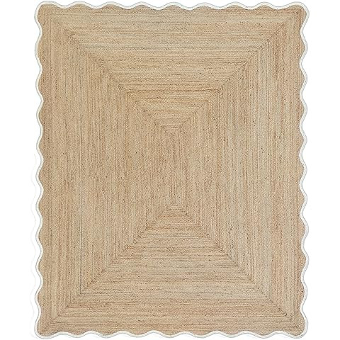 Wave Scalloped Natural Jute Rug Boho Jute Rug Entryway Runner Rug Farmhouse Scallop Rug, Sky Blue... | Amazon (US)