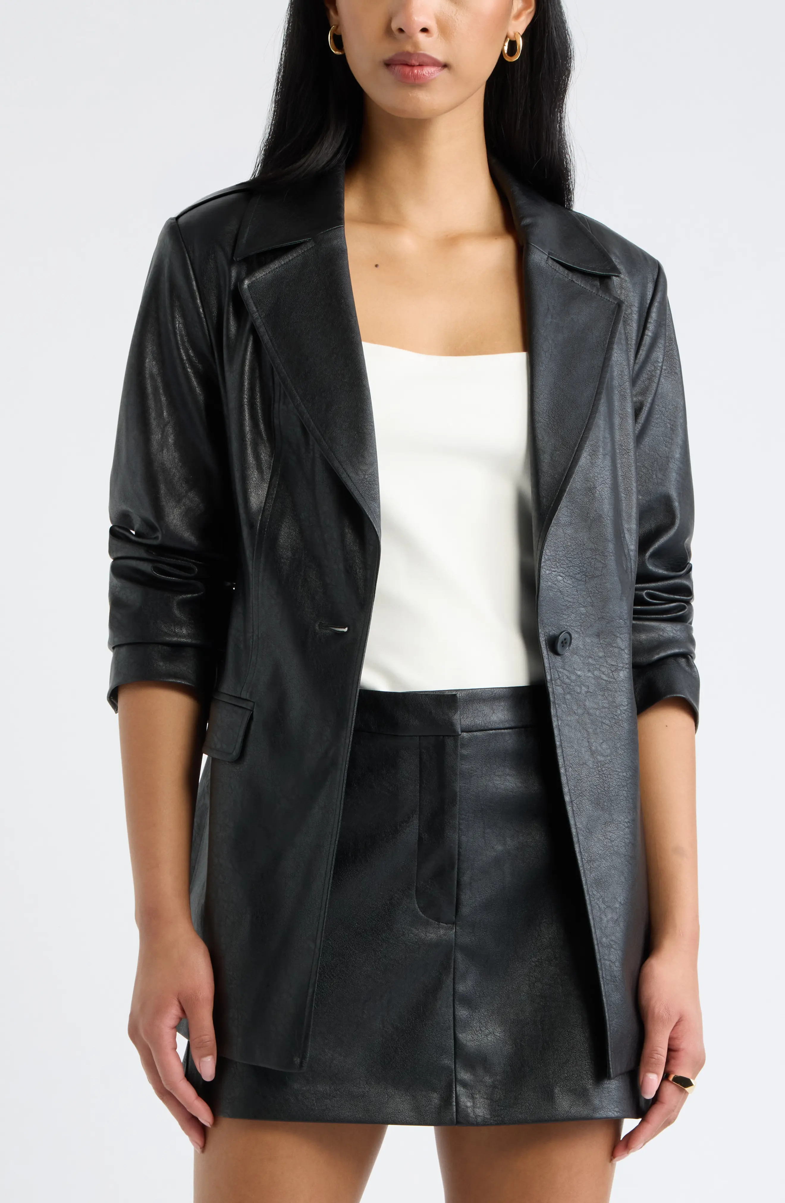 Open Edit Faux Leather Fitted Blazer (Women) | Nordstrom | Nordstrom