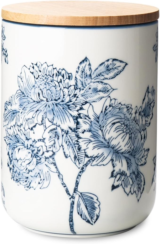 Ceramic Food Storage Container with Lid, 40 Oz Large Coffee Container, Sugar Canister, Blue and W... | Amazon (US)