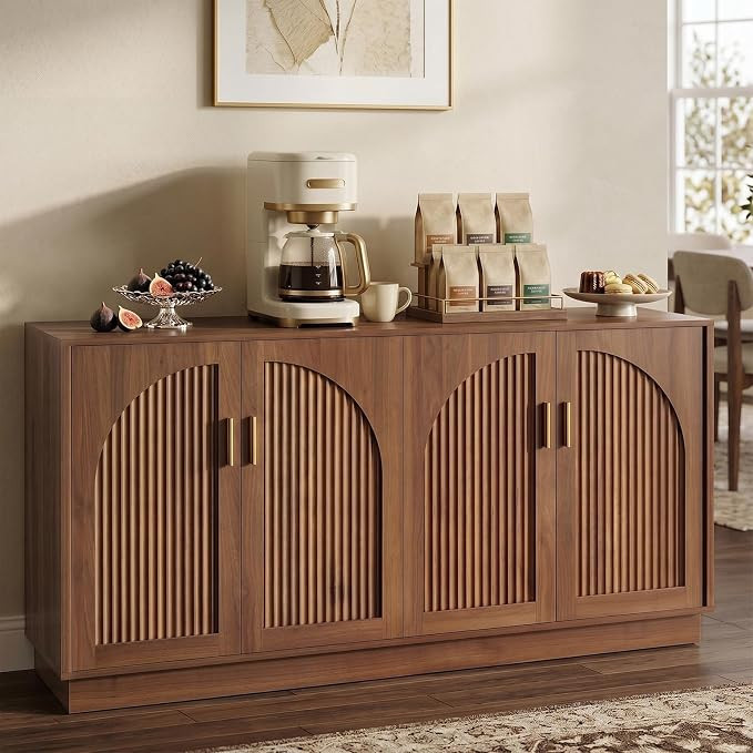 LYNCOHOME 63" Fluted Sideboard Buffet Cabinet with Storage, 4 Arched Doors, Mid Century Modern Ac... | Amazon (US)