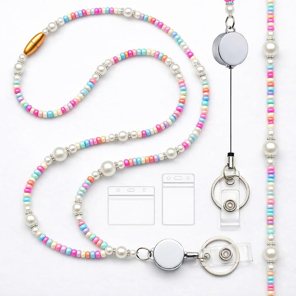 Beaded Breakaway Lanyard for ID Badges - Retractable Teacher Lanyard, Cute Women Keychain for Key... | Amazon (US)