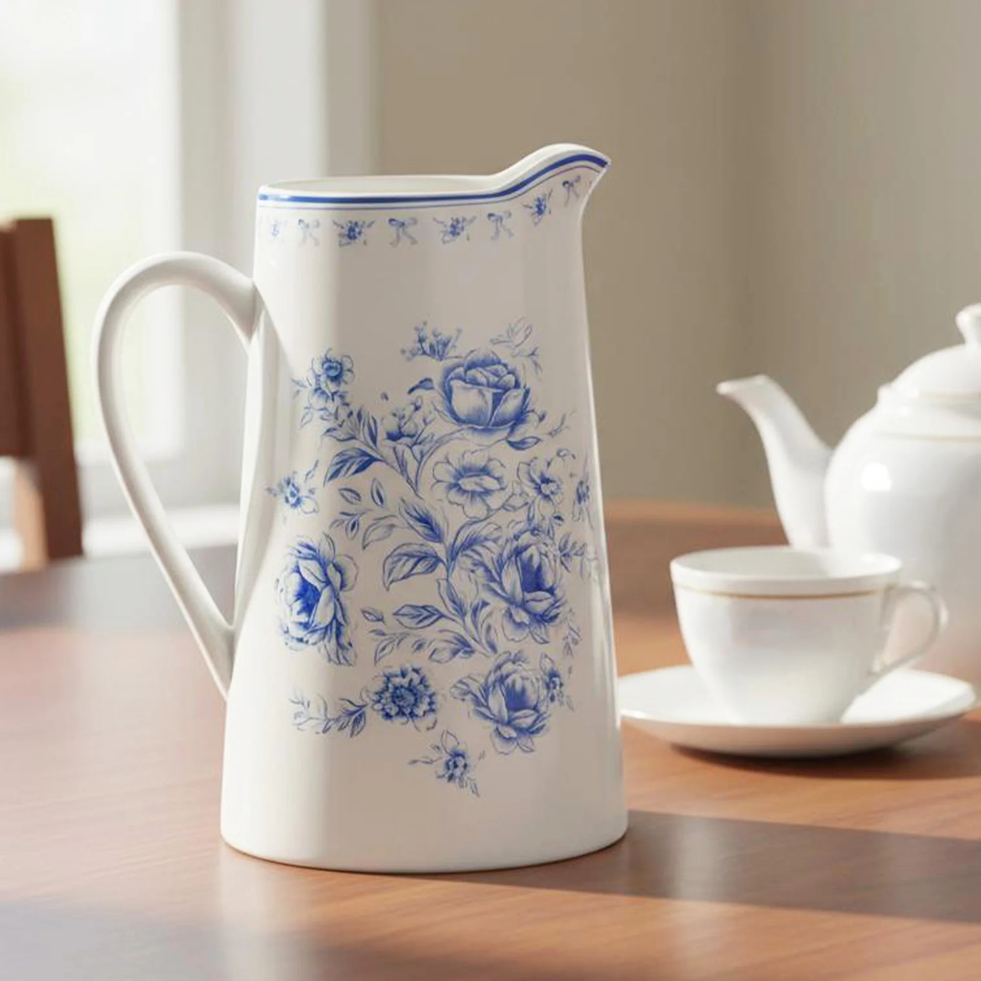 Floral Stoneware Pitcher, Blue and White, 3 qt, by My Texas House | Walmart (US)
