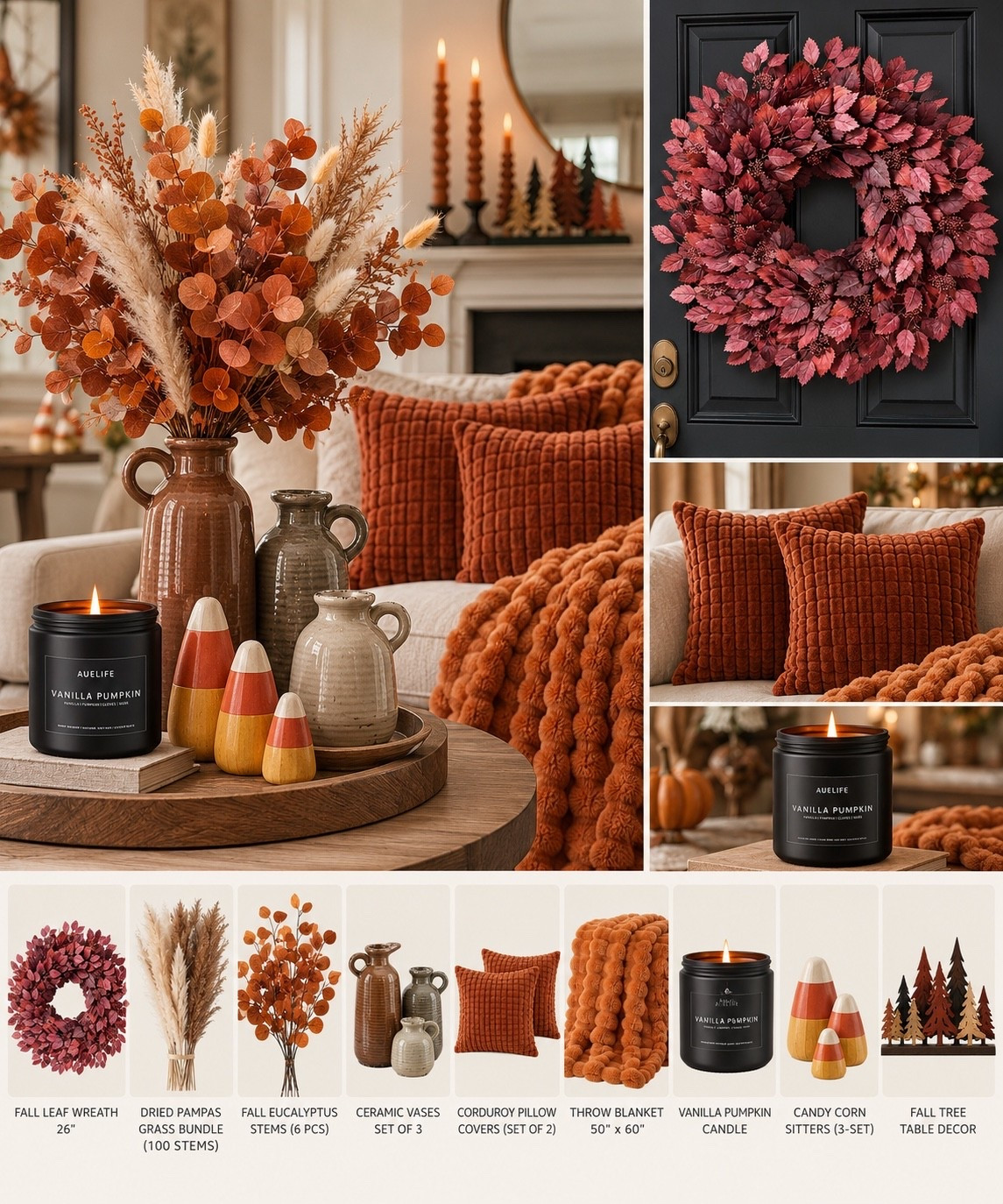 All the warm, cozy fall vibes. Burnt orange, deep burgundy, cozy textures and just enough rustic touches to make everything feel like FALL without going overboard. I’m obsessed with that wreath and chunky throw!

Shop all of my fall finds in my LTK!

#LTKHome #LTKSeasonal #FallDecor #AmazonHome #CozyFall #AutumnHome #FallFinds

#LTKSeasonal #LTKHome