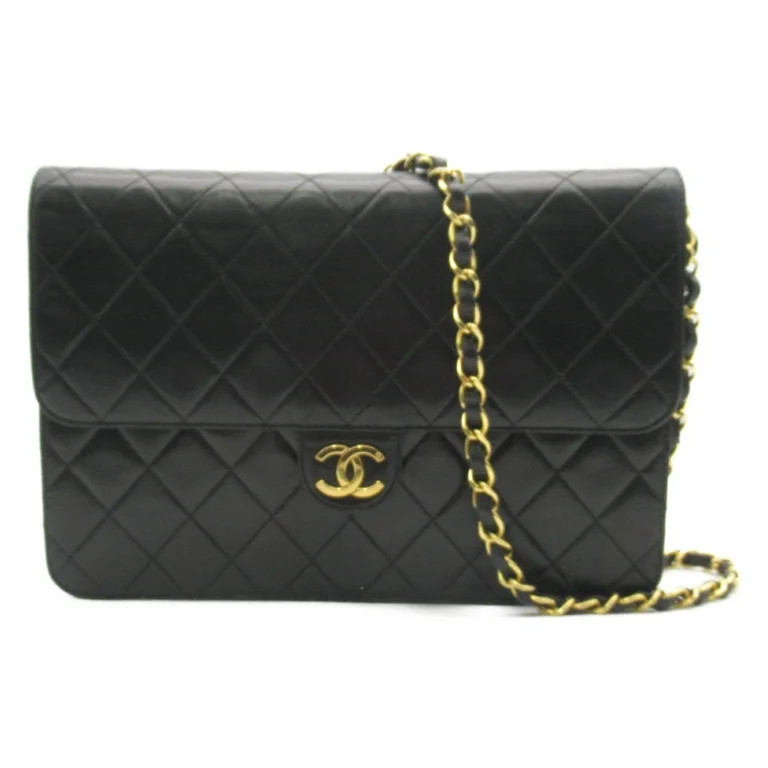 Pre-Owned CHANEL Pushlock Matelasse Chain Shoulder Bag Black Lambskin (sheep leather) (Fair) | Walmart (US)