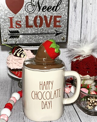NEW Rae Dunn Happy Chocolate Day with Strawberry Topper Mug | eBay US