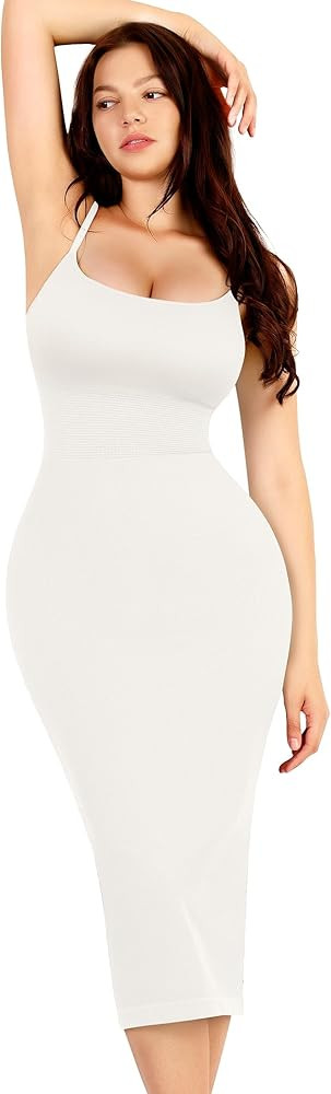 Bodycon Dress for Women Built in Bra Ribbed Midi Dress Sleeveless Bodycon Maxi Dresses 2023 | Amazon (US)