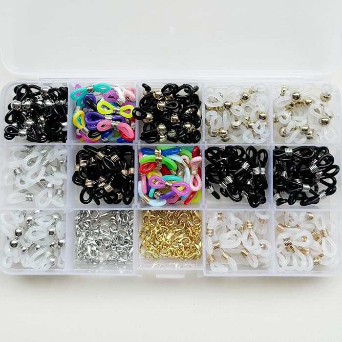 380Pcs Eyeglass Chain Ends Set with 10 Types Adjustable Silicone Connectors | Amazon (US)