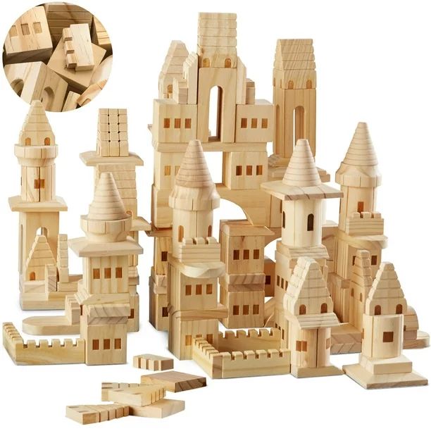{150 Piece Set} Wooden Castle Building Blocks Set FAO SCHWARZ Toy Solid Pine Wood Block Playset K... | Walmart (US)