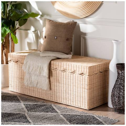 bali & pari Damita Scallop Natural Rattan Chest with Lift Top Lid | Lamps Plus