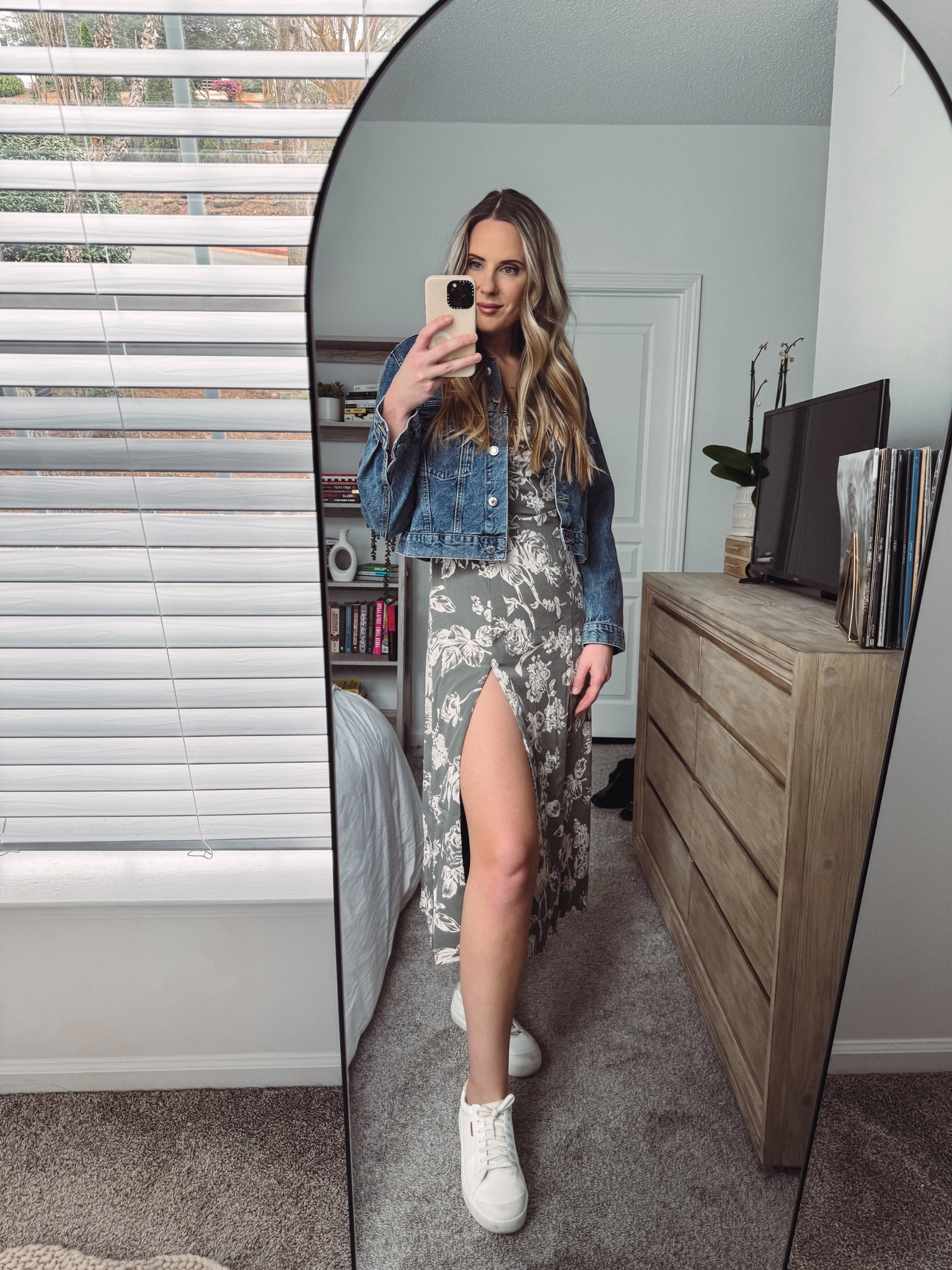 Whether you dress her up with a pair of nude heels for a wedding or dress her down with sneakers and a jean jacket for a date night, this dress is a perfect staple piece for spring! 

Dress: Small, Tall
Jacket: M

#LTKstyletip