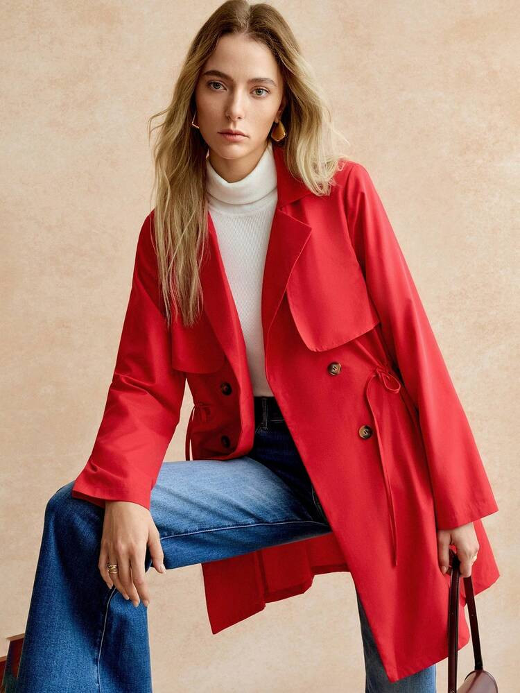 Écloséra Women Fashion Elegant Casual Office Trench Coat With Drawstring Waist, Mid-Length, Spring & Autumn For New Year Clothes | SHEIN