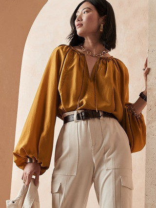 Petite Silk Tie-Neck Top | Banana Republic (US)
