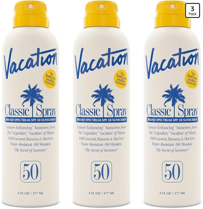 Vacation Classic SPF 50 Sunscreen Spray, 6 Fluid Ounces, Pack of 3 - Broad Spectrum, Lightweight,... | Amazon (US)