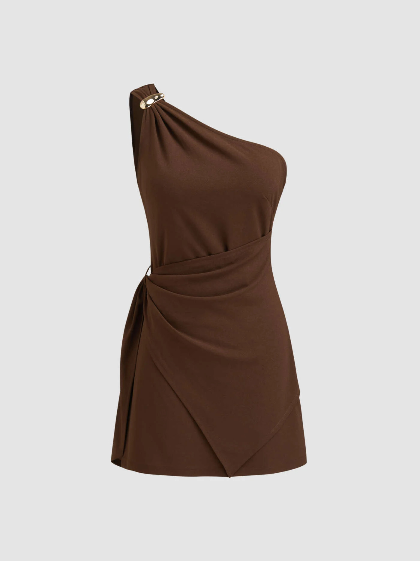 Robe mini drapée avec détails métalliques et col asymétrique | Cider