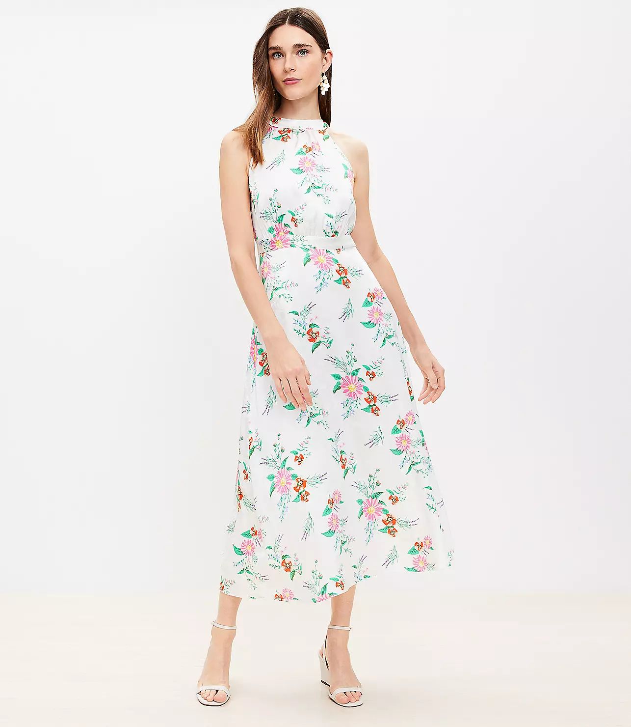 Floral Jacquard Halter Midi Dress | LOFT