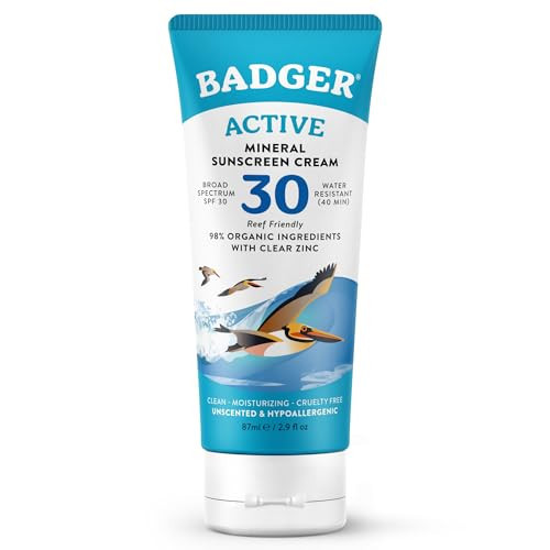 Badger Mineral Sunscreen Cream SPF 30, Zinc Oxide Sun Care, 98% Organic, Reef Safe, Water Resistant, Unscented Face and Body Sunscreen Travel Size, 2.9 fl oz | Amazon (US)