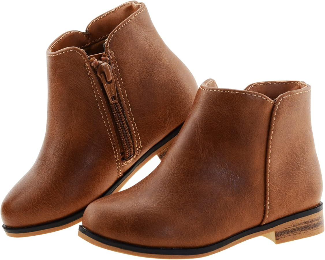 LseLom Girls Ankle Boots for Toddler/Little Kids - Brown, Suede, Zipper, Low-Top, Flat Heel, Casu... | Amazon (US)