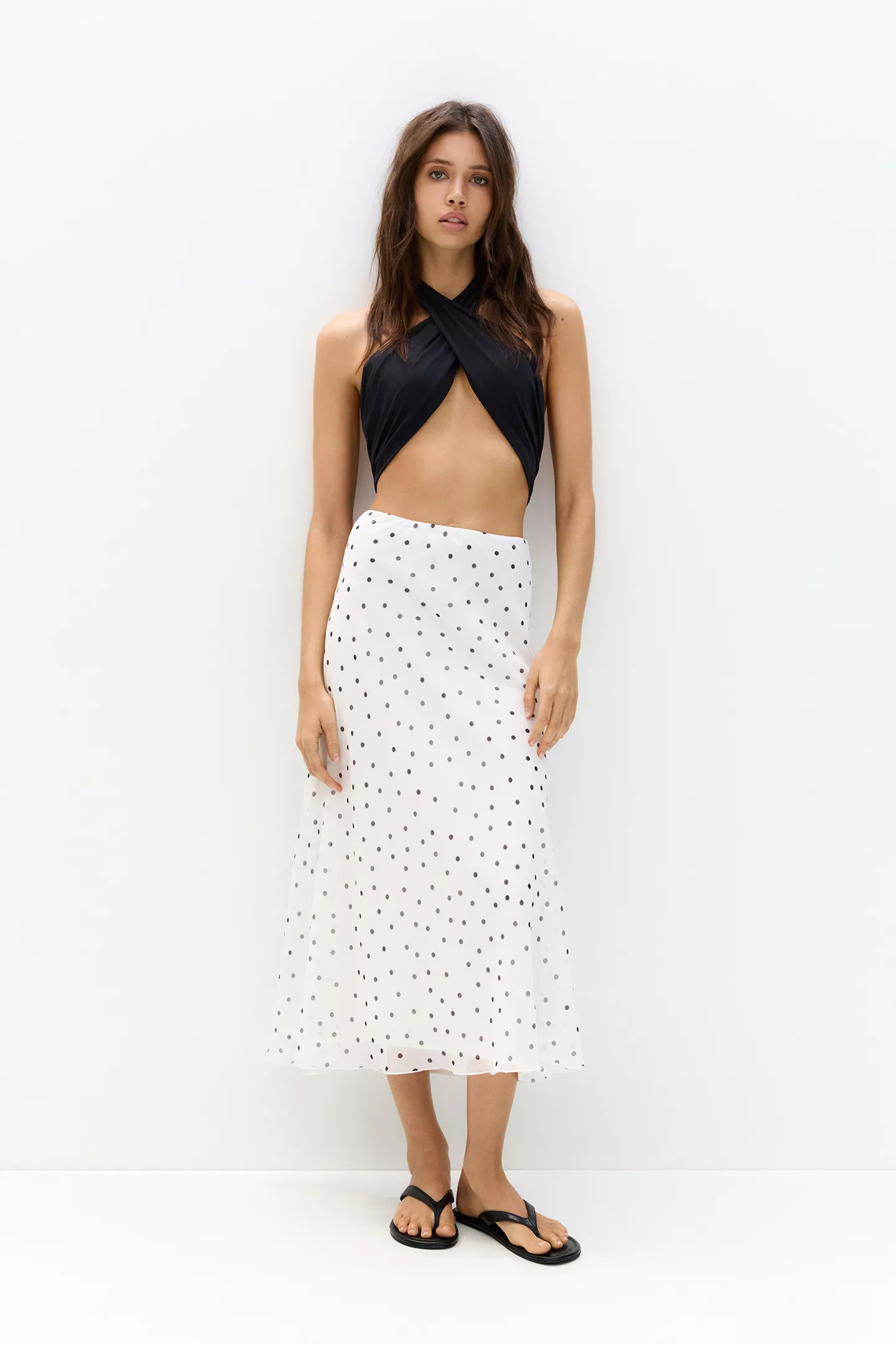Polka dot midi skirt | PULL and BEAR UK