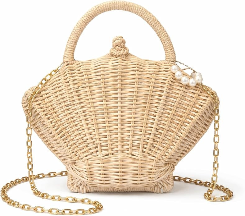 Shell Purse Rattan Clutch Woven Shell Shape Crossbody Shoulder Bag Straw Beaded Seashell Handbag ... | Amazon (US)