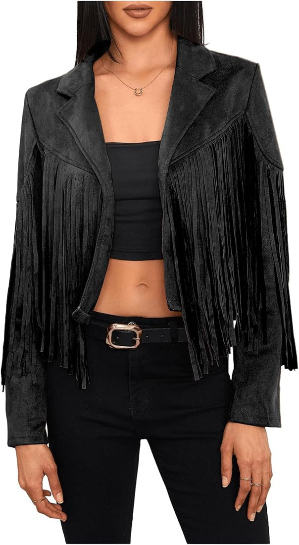 MakeMeChic Women's Faux Suede Tassel Cowgirl Coats Western Fringe Jackets 70s Hippie Costume | Amazon (US)