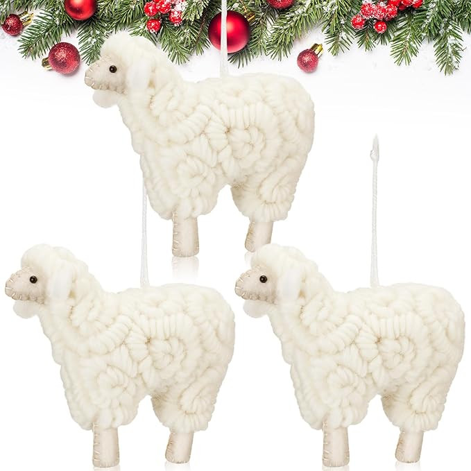 Jenaai 3 Pieces Felt Sheep Christmas Ornaments Sheep Decorative Hanging Ornaments Farm Wooly Lamb... | Amazon (US)