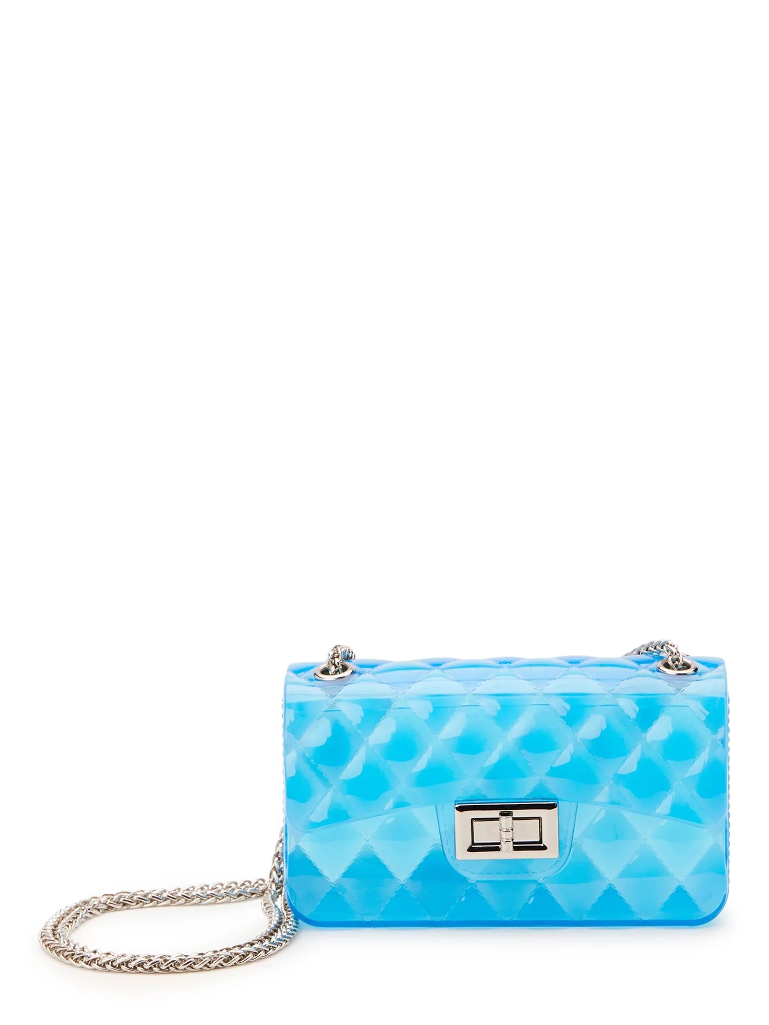 No Boundaries Women's Quilted Jelly Crossbody Bag, Blue | Walmart (US)