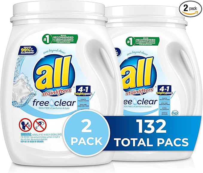 All Mighty Pacs with stainlifters free clear Laundry Detergent, Free Clear for Sensitive Skin, 66... | Amazon (US)