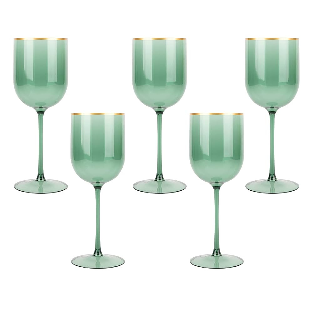 PLASTICPRO Green Wine Cup with Gold rim Plastic Wine Glasses Set of 10 Elegant Wine Goblets Hard ... | Amazon (US)