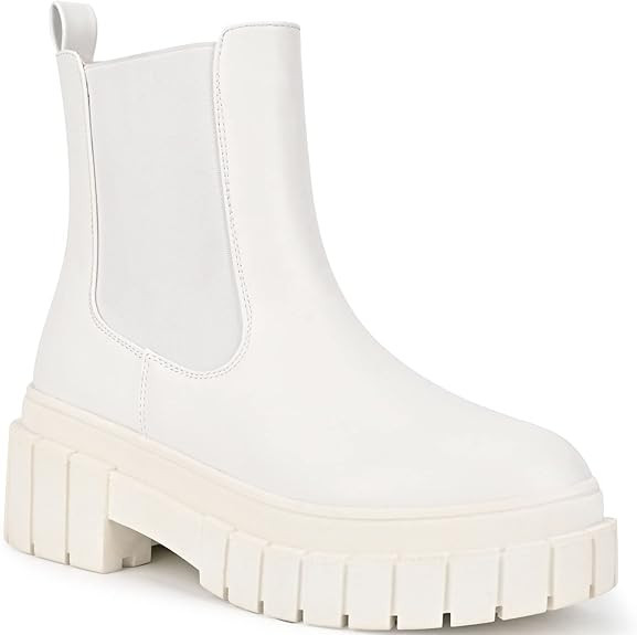 Amazon.com | READYSALTED Women's Ankle Low Heel Platform Chunky Sole chelsea Slip On Boots(HONGO1... | Amazon (US)