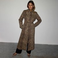 Women's Lucia Leopard Denim 55 Coat in Brown, Size 8, Cotton/Elastane by Never Fully Dressed | Never Fully Dressed US