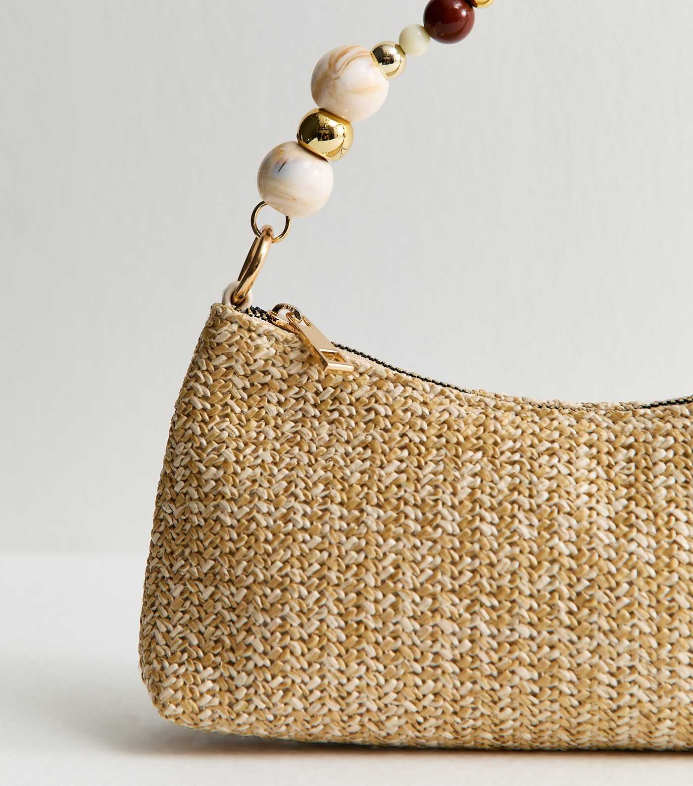 Stone Raffia Look Beaded Handle Shoulder Bag | New Look | New Look (UK)