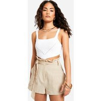 Womens Petite Paperbag Waist Shorts - Beige - 12 | boohoo (US & Canada)