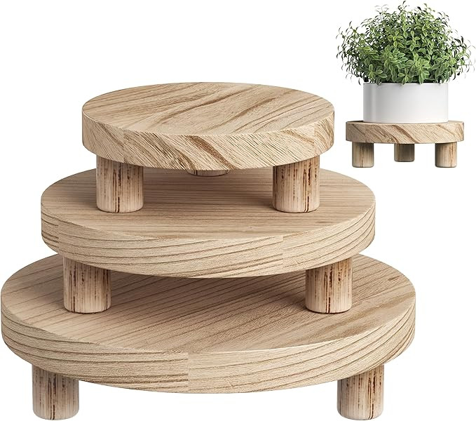 3 Pcs Wood Plant Stand Indoor Outdoor, Wooden Stool Display Stand 6/8/10" Round Riser Flower Pot ... | Amazon (US)