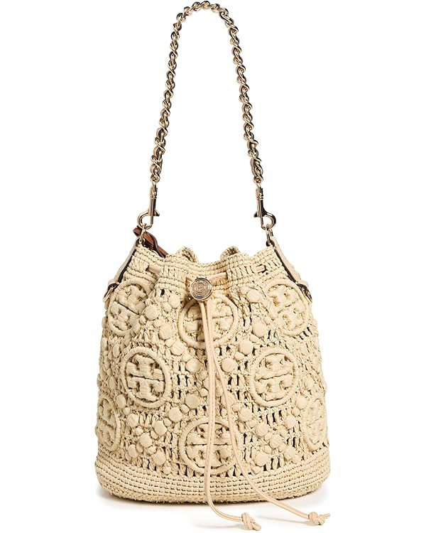 Tory Burch Women's T Monogram Raffia Bucket Bag | Amazon (US)
