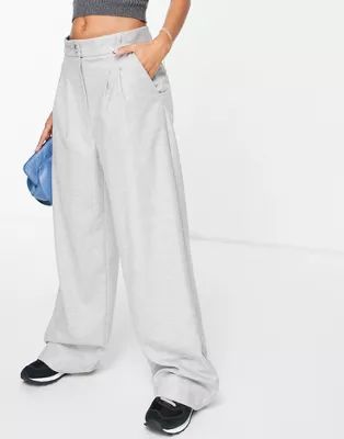 River Island pleated wide leg pants in gray | ASOS (Global)