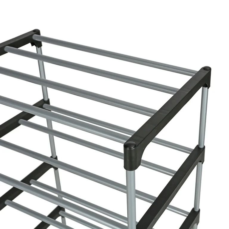 Mainstays 6 Tier Shoe Rack, Black and Silver, 12 Pairs of Shoes, Metal Tubes & Plastic Connectors | Walmart (US)