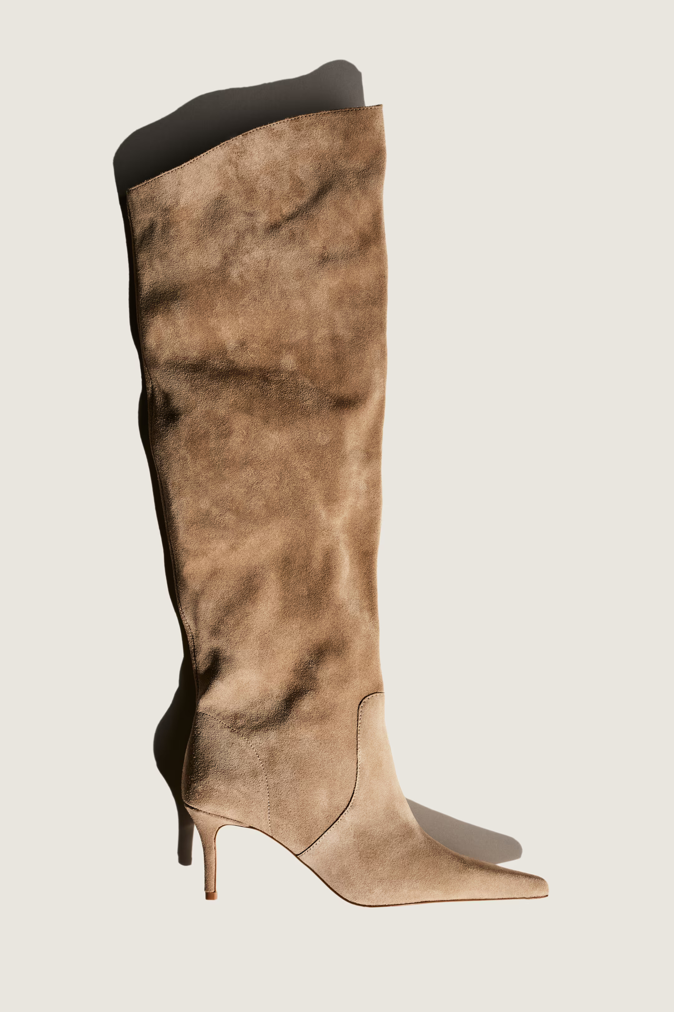 Knee-high suede boots - Beige - Ladies | H&M GB | H&M (UK, MY, IN, SG, PH, TW, HK)