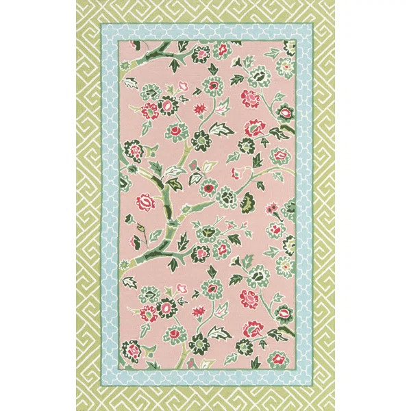 Under A Loggia Blossom Dearie Hand-Hooked Pink/Green Indoor/Outdoor Area Rug | Wayfair North America