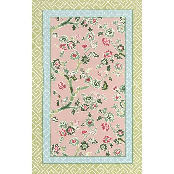 Under A Loggia Blossom Dearie Hand-Hooked Pink/Green Indoor/Outdoor Area Rug | Wayfair North America