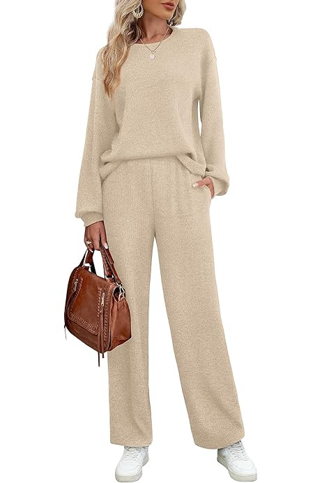 WIHOLL Womens Two Piece Outfits Lounge Sets Cozy Sweater Loungewear with Pockets | Amazon (US)