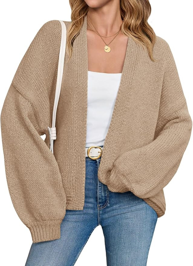 Saodimallsu Womens Open Front Cardigans Long Lantern Sleeve Oversized Chunky Knit Casual Fall Swe... | Amazon (US)