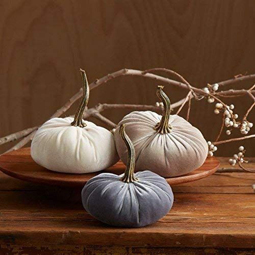 Small Velvet Pumpkins Set of 3 Includes Ivory Gray Taupe, Handmade Home Decor, Holiday Mantle Dec... | Amazon (US)