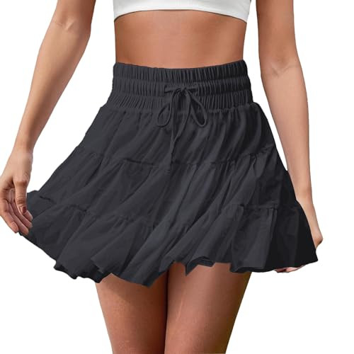 FireSwan Tennis Skirts for Women Golf Skirt High Waisted with Shorts Underneath Athletic Pleated Tulle Ruffle Skorts Pockets Dark Grey | Amazon (US)