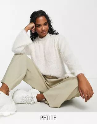 Pieces Petite exclusive high neck fluffy sweater in white | ASOS (Global)