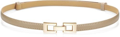 Glamorstar Skinny Belts for Women Thin PU Leather Waist Belt with Gold Buckle for Dresses | Amazon (US)