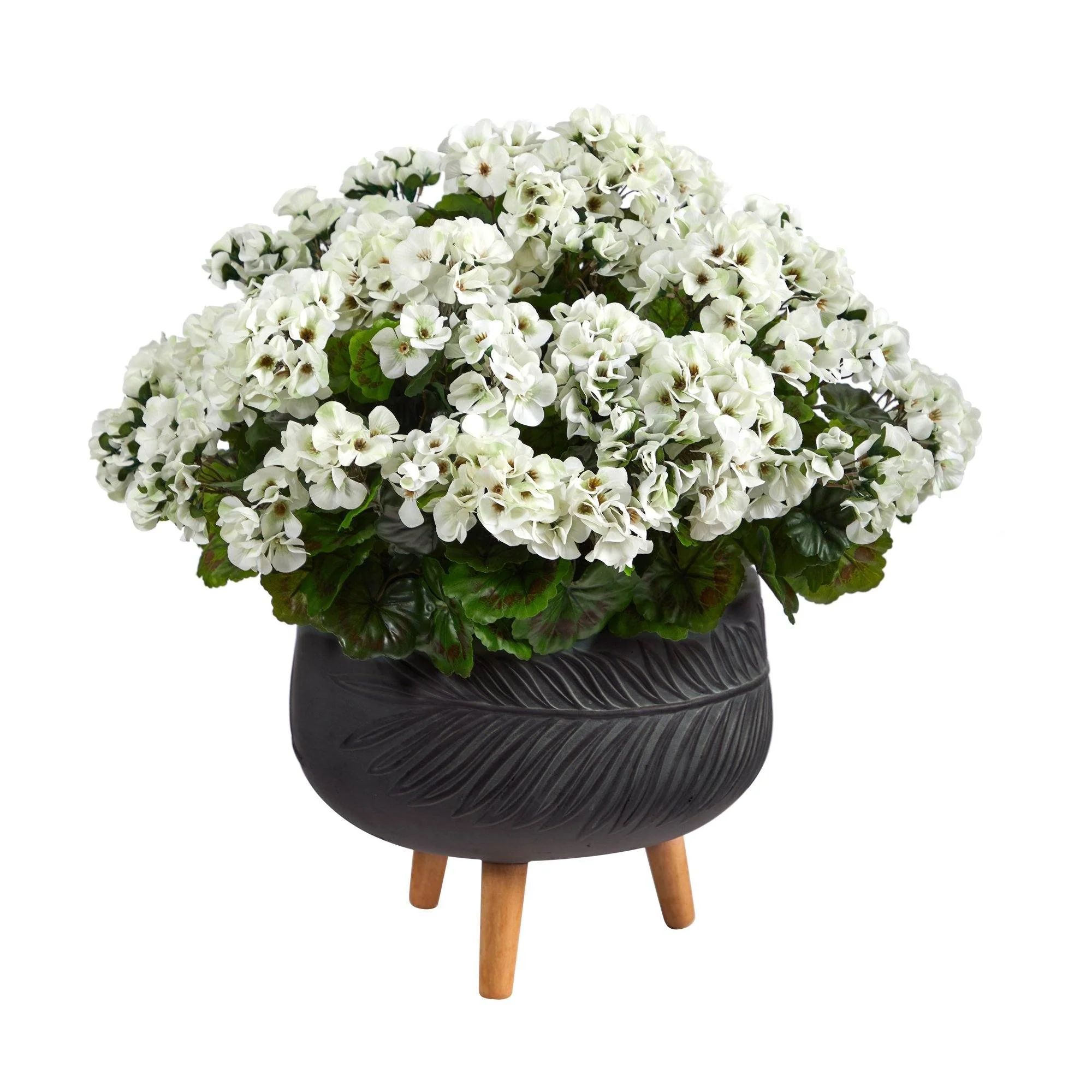 26” Geranium Artificial Plant in Black Planter with Stand UV Resistant (Indoor/Outdoor) | Nearly Natural