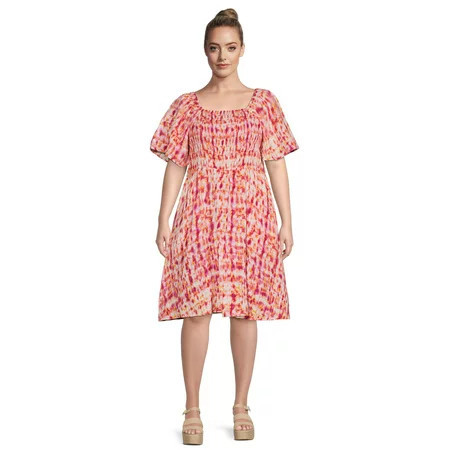 Terra & Sky Women s Plus Size Flutter Sleeve Fit & Flare Dress | Walmart (US)