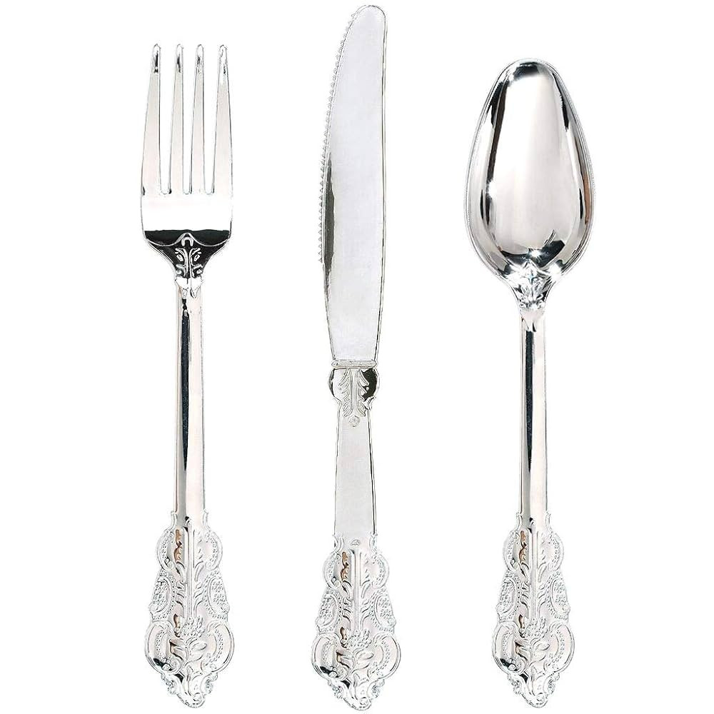 WDF 360 Pieces Silver Plastic Silverware- Disposable Flatware - Heavyweight Plastic Cutlery- Incl... | Amazon (US)