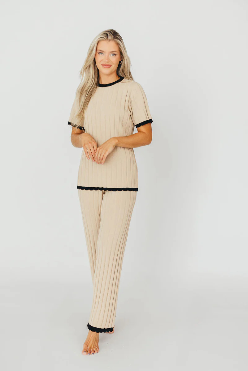 Adele Ribbed Knit Top and Pants Set in Light Taupe | Worth Collective